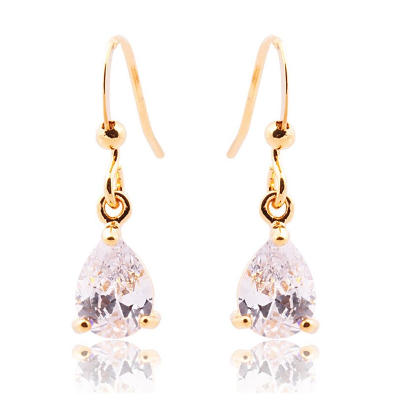 RIZILIA Dangle Drop Pierced Earrings with Pear Cut CZ White Cubic Zirconia in 18K Yellow Gold Plated, Simple Modern Elegant - Image 1